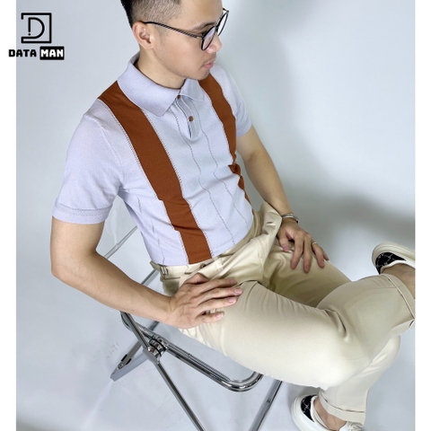 Áo thun POLO kẻ sọc dệt kim mùa hè nam, tay ngắn, mỏng nhẹ, thoáng mát phong cách Hàn Quốc