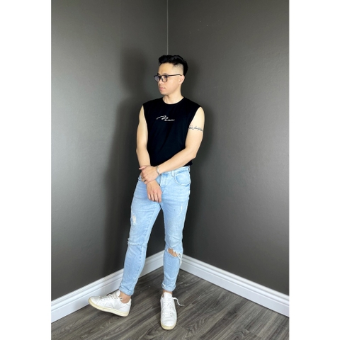 Áo thun TANKTOP nam DATAMAN, ngực thêu chữ Man, cổ tròn, form oversize, chất cotton co giãn 4 chiều- TANKTOPDT22-01