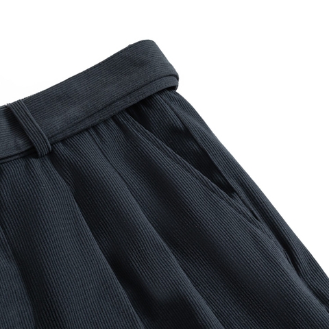 Belted Corduroy TWO TUCK WIDE CHINO PANTS - H.I.M STUDIO