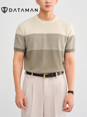 Áo thun len dệt kim DATAMAN ngắn tay, kẻ ngang Gradient - LCT24-02