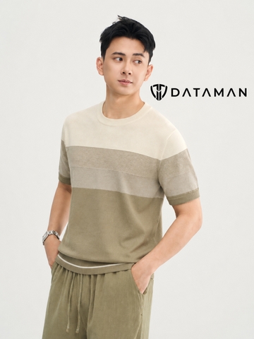 Áo thun len dệt kim DATAMAN ngắn tay, kẻ ngang Gradient - LCT24-02