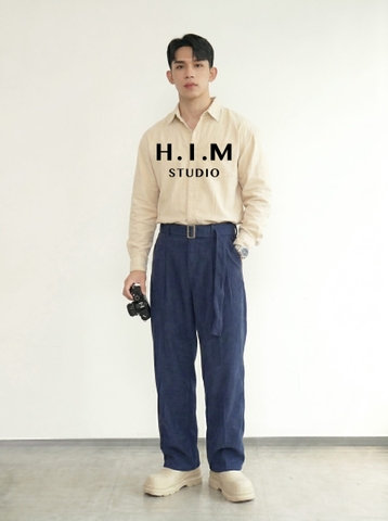 Belted Corduroy TWO TUCK WIDE CHINO PANTS - H.I.M STUDIO