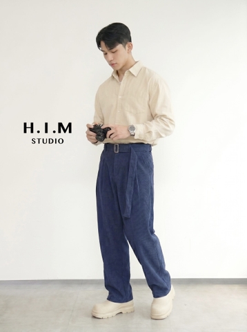 Belted Corduroy TWO TUCK WIDE CHINO PANTS - H.I.M STUDIO