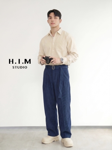 Belted Corduroy TWO TUCK WIDE CHINO PANTS - H.I.M STUDIO