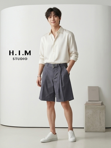 Quần Short Xếp Ly Thắt Lưng - Belted Kaki Shorts - H.I.M STUDIO by DATAMAN - QSH2412