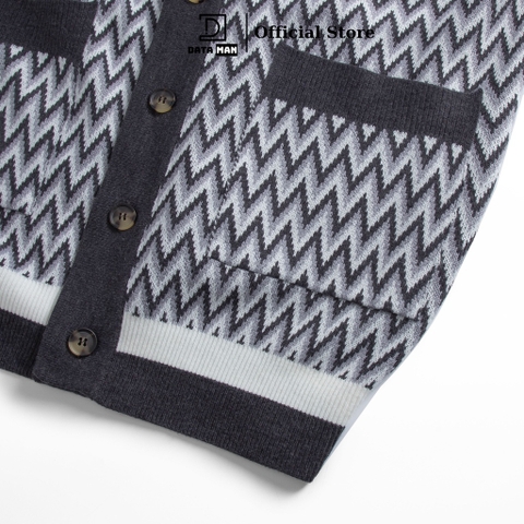 Áo CARDIGAN có túi dáng rộng nam, hãng DATAMAN kẻ sóng vintage, chất len Acrylic giả cashmere mềm mại - DT22-22