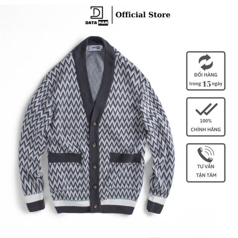 Áo CARDIGAN có túi dáng rộng nam, hãng DATAMAN kẻ sóng vintage, chất len Acrylic giả cashmere mềm mại - DT22-22