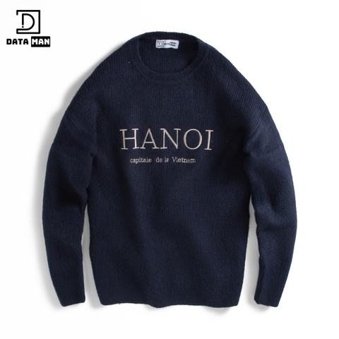 Áo len nam DATAMAN thêu ngực, cổ tròn, vai trễ, hoạ tiết kẻ dọc, chất liệu Mohair dày dặn siêu ấm, siêu nhẹ - DT23B