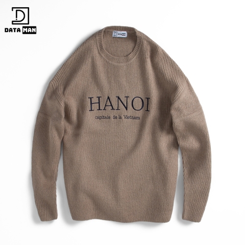 Áo len nam DATAMAN thêu ngực, cổ tròn, vai trễ, hoạ tiết kẻ dọc, chất liệu Mohair dày dặn siêu ấm, siêu nhẹ - DT23B