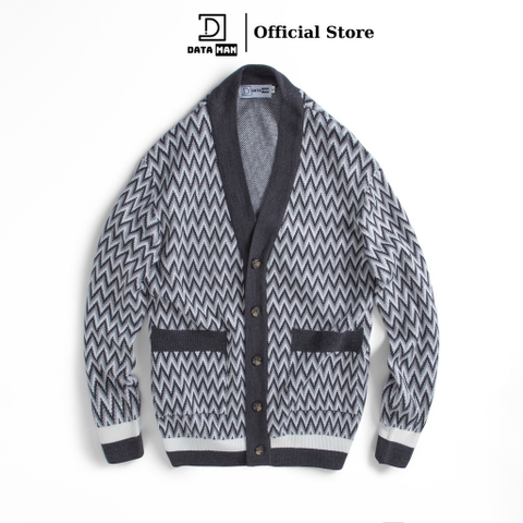 Áo CARDIGAN có túi dáng rộng nam, hãng DATAMAN kẻ sóng vintage, chất len Acrylic giả cashmere mềm mại - DT22-22