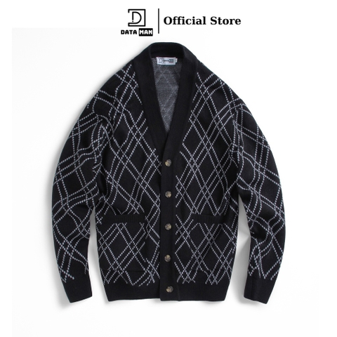 Áo CARDIGAN có túi dáng rộng nam, hãng DATAMAN kẻ sóng vintage, chất len Acrylic giả cashmere mềm mại - DT22-22