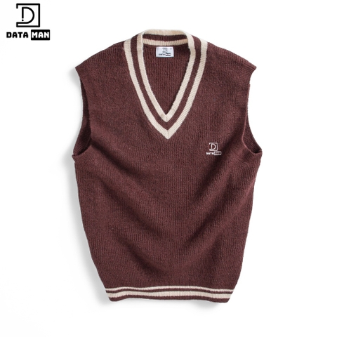 Áo gile len nam DATAMAN cao cấp, unisex, thêu logo ở ngực, chất len mohair cào xù, style Hàn Quốc - DT22-30
