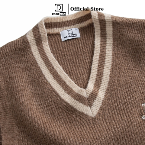 Áo gile len nam DATAMAN cao cấp, unisex, thêu logo ở ngực, chất len mohair cào xù, style Hàn Quốc - DT22-30