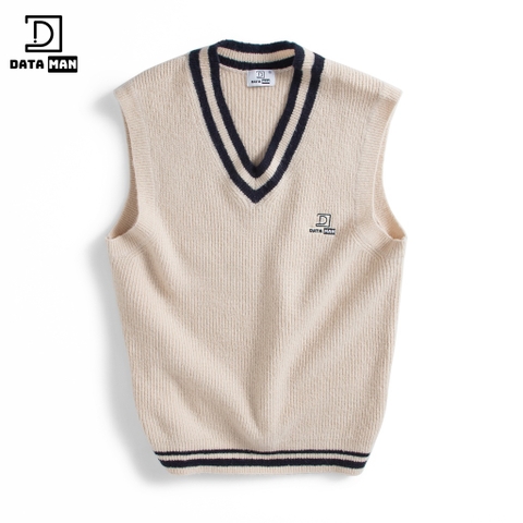 Áo gile len nam DATAMAN cao cấp, unisex, thêu logo ở ngực, chất len mohair cào xù, style Hàn Quốc - DT22-30