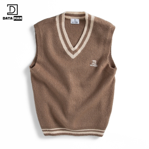 Áo gile len nam DATAMAN cao cấp, unisex, thêu logo ở ngực, chất len mohair cào xù, style Hàn Quốc - DT22-30