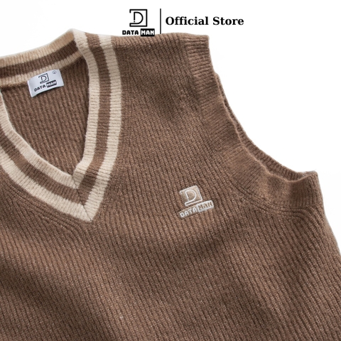 Áo gile len nam DATAMAN cao cấp, unisex, thêu logo ở ngực, chất len mohair cào xù, style Hàn Quốc - DT22-30