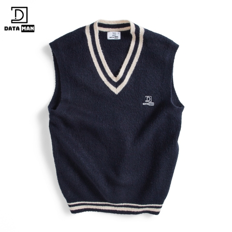 Áo gile len nam DATAMAN cao cấp, unisex, thêu logo ở ngực, chất len mohair cào xù, style Hàn Quốc - DT22-30