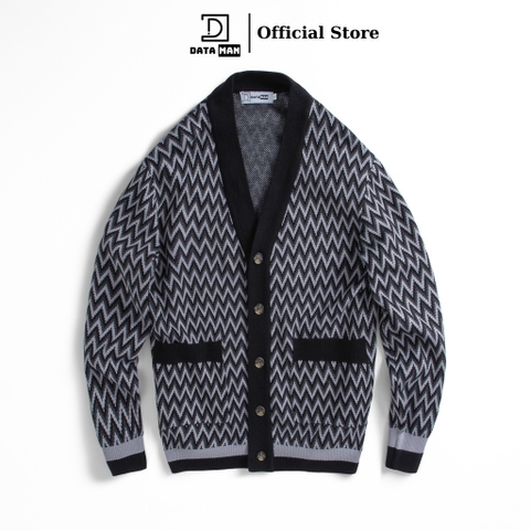 Áo CARDIGAN có túi dáng rộng nam, hãng DATAMAN kẻ sóng vintage, chất len Acrylic giả cashmere mềm mại - DT22-22