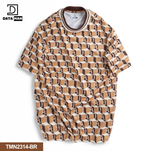 Áo thun Unisex cổ tròn tay ngắn họa tiết Cube Monogram dáng Overfit - TMN2314