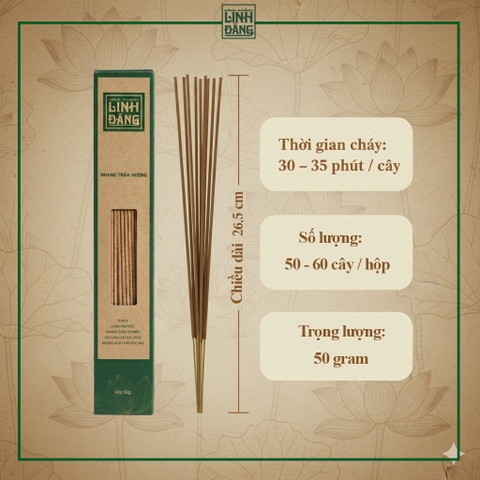 Nhang Trầm Hương Tự Nhiên 26.5cm Hộp 50g – Không Hương Liệu – Thờ Cúng – Nhà Trầm Linh Đăng