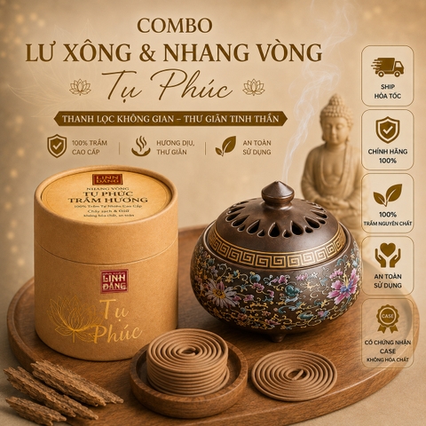 Nhang Vòng Trầm Hương Cao Cấp Tụ Phúc 4H Kèm Lư Gốm – Bộ Đốt Trầm Sẵn Dùng Thơm Đậm Lưu Hương Lâu