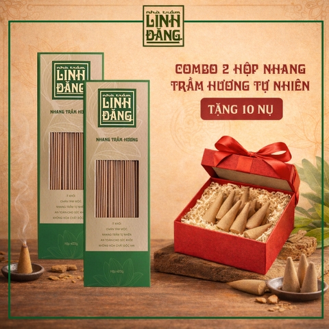 Combo 2 Hộp Nhang Trầm Hương Tự Nhiên 26.5cm Hộp 400g – Không Hương Liệu – Thờ Cúng – Nhà Trầm Linh Đăng
