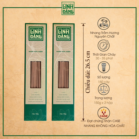 Combo 2 Hộp Nhang Trầm Hương Tự Nhiên 26.5cm Hộp 150g – Không Hương Liệu – Thờ Cúng – Nhà Trầm Linh Đăng