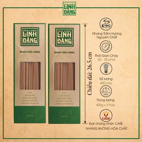 Combo 2 Hộp Nhang Trầm Hương Tự Nhiên 26.5cm Hộp 400g – Không Hương Liệu – Thờ Cúng – Nhà Trầm Linh Đăng