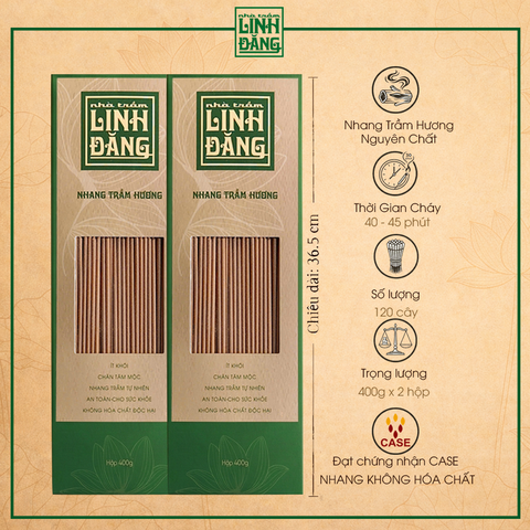Combo 2 Hộp Nhang Trầm Hương Tự Nhiên 36.5cm Hộp 400g – Không Hương Liệu – Thờ Cúng – Nhà Trầm Linh Đăng