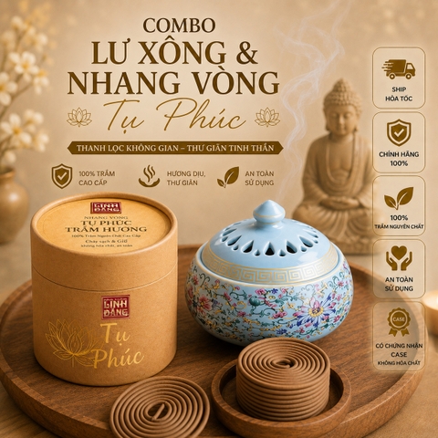 Nhang Vòng Trầm Hương Cao Cấp Tụ Phúc 4H Kèm Lư Gốm – Bộ Đốt Trầm Sẵn Dùng Thơm Đậm Lưu Hương Lâu