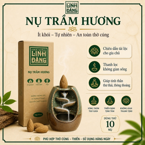 Nụ Trầm Hương Nguyên Chất Linh Đăng LD-10N- Nhang Trầm Không Hóa Chất, Đốt Thác Khói, Xông Nhà, Thiền, Thờ Cúng