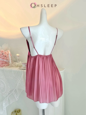 Váy 2d xếp li nơ Hồng
