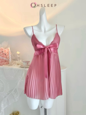 Váy 2d xếp li nơ Hồng