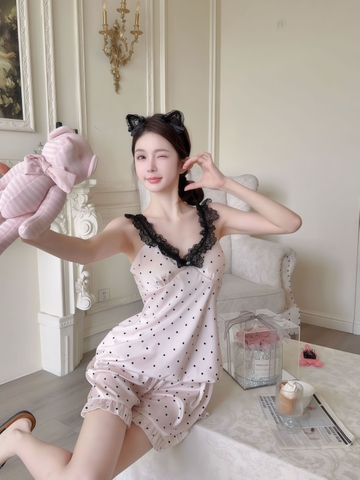 Đùi 2 dây chấm bi cổ ren 2