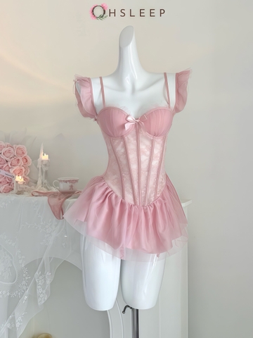 Váy 2d ren bèo Hồng Đen