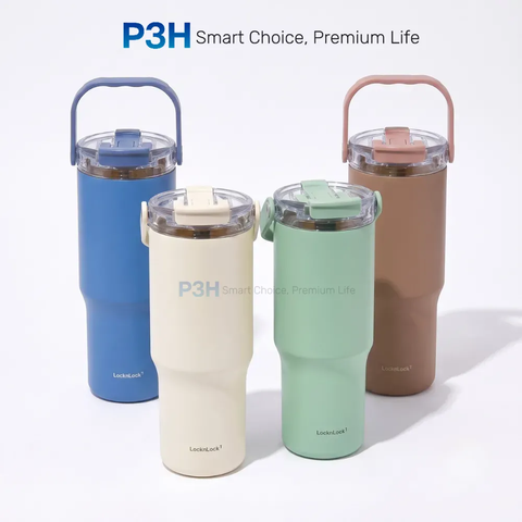 Bình giữ nhiệt LocknLock 880ml phủ sứ cao cấp Straw&Sip Ceramic Tumbler LHC4431 P3H