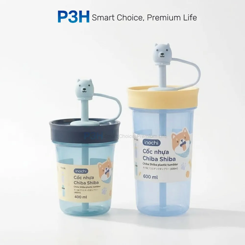 Bình nước nhựa Inochi Chiba Shiba tích hợp ống hút có nắp đậy P3H