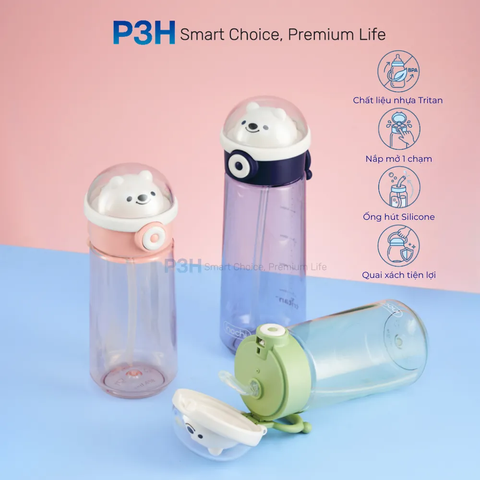 Bình nước nhựa Tritan Inochi Kita Boo 480ml/620ml ( Thân trong ) P3H