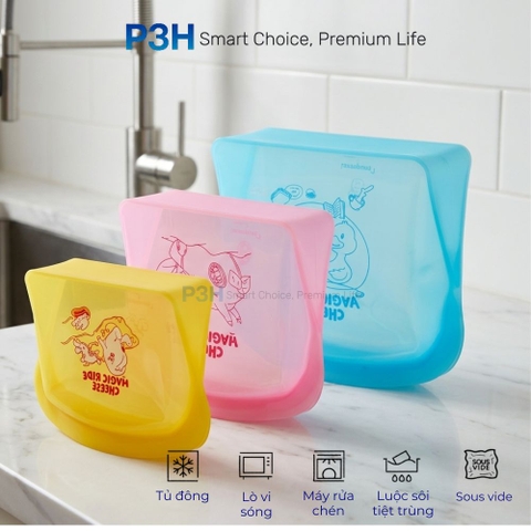 Túi Đựng Thực Phẩm Silicone LocknLock Balloon Friends LWP6 – Trữ Đông, Chịu Nhiệt Cao, Dùng Được Lò Vi Sóng P3H