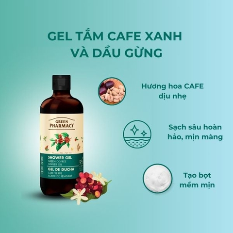 Gel tắm Green Pharmacy Cafe xanh và dầu gừng 500ml