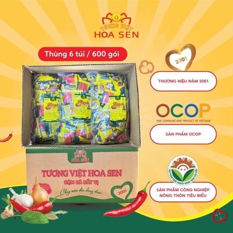 Thùng Tương Ớt Gói 15g MM - Thùng 6 túi/600 gói tiện lợi -Tương Việt Hoa Sen - Đậm đà bắt vị