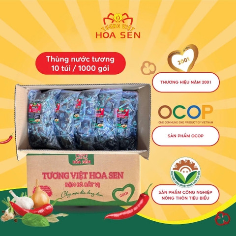 Thùng Nước tương gói nhỏ 13g TV- Thùng 10 túi 1000 gói - Tương Việt Hoa Sen - Đậm đà bắt vị