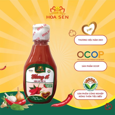 Tương ớt tự nhiên Tương Việt Hoa Sen chai 160g, không màu tổng hợp, đậm đà bắt vị