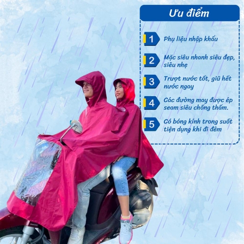 Áo mưa cánh dơi 2 đầu (81-2G) có kính chất liệu vải dù vân tổ ong cao cấp chống thấm mưa tốt (Tuấn Phong)