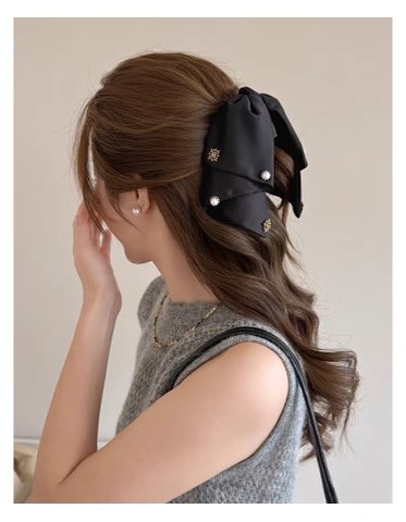 Kẹp tóc nơ đính ngọc trai_T13