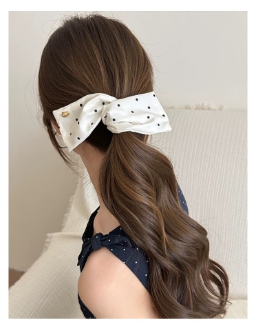 Kẹp tóc nơ satin chấm bi_T12