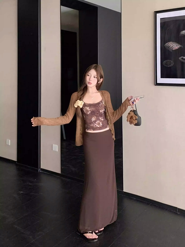 Áo 2 dây phối chân váy dài kèm áo khoác mỏng nữ tính_V20