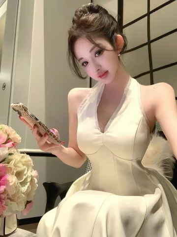 Đầm trắng cổ yếm dáng ballroom_Y41