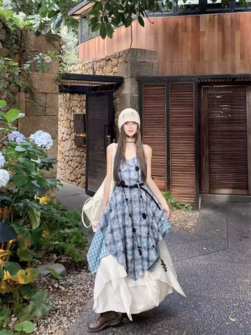 Váy maxi tầng phối voan phong cách vintage tiểu thư_V13