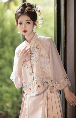 Váy cổ trang thêu hoa dáng dài_I80